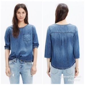 Madewell Drop Hem Denim Tee 3/4 Sleeve M
